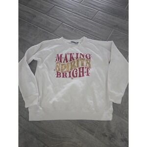 Joei & i Womens White Making Spirits Bright Sequin Christmas Sweatshirt Medium